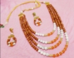 Goldstone Gemstone 4 line Necklace and Earrings Set