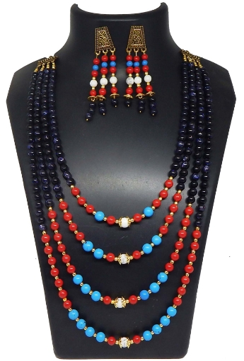 4 Line Gemstone Beads Necklace and Earrings Set