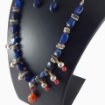 Blue Agate Tumble & Red Coral Beads Necklace Set