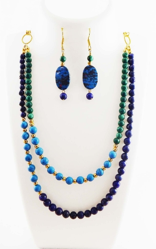 2 Line Gemstone Beads Necklace & Earrings Set
