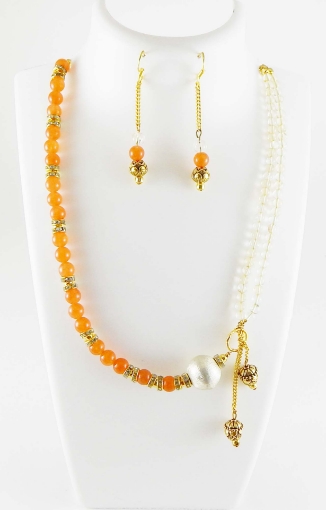 Carnelian and Citrine Gemstone Beads Necklace Set