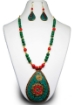 Malachite & Red Coral Gemstone Beads and Pendant Necklace Set