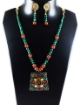 Malachite & Red Coral Gemstone Beads with Pendant Necklace Set