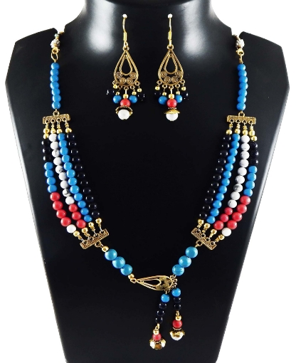 Gemstone Mix Color Beads Four Line Necklace Set