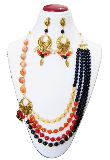 Mix Color Gemstone Beads with Gemstone Tumble Necklace Set