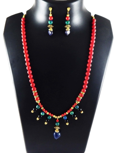 Red Coral Gemstone Beads Necklace Set