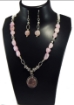 Rose Quartz Tumble & Gemstone Beads with Rose Quartz Pendant Necklace Set