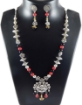 Metal Beads with Metal Pendant and Gemstone Beads Necklace Set