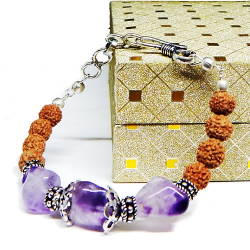 Amethyst Tumble & Rudraksha Beads Bracelet