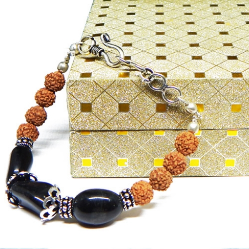 Black Agate Tumble & Rudraksha Beads Bracelet