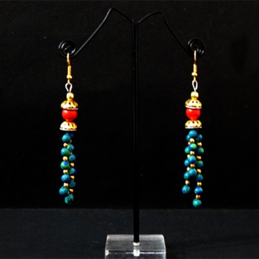 Azurite & Red Coral Beads Earrings