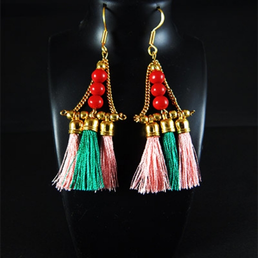 Red Coral Beads and Tassel Fancy Earrings