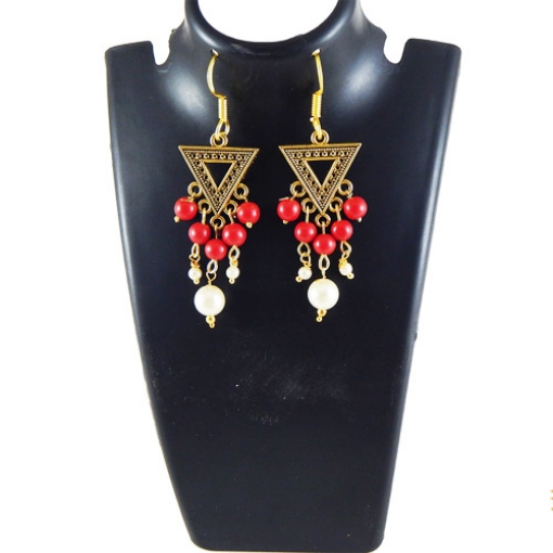 Red Coral Stone Beads Earrings