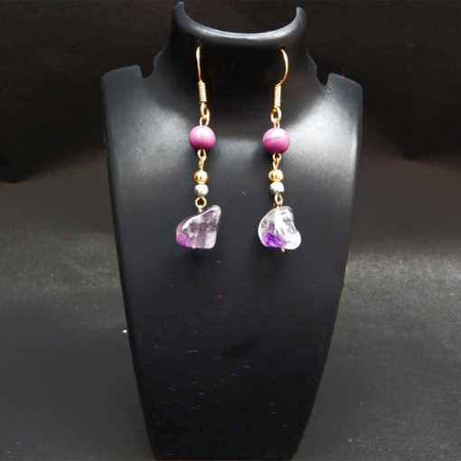 Amethyst Tumble & Sugilite Beads Earrings