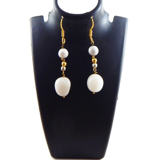 White Agate Tumble & White King Beads Earrings
