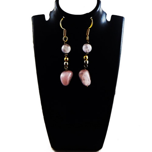 Gemstone Rose Quartz Tumble & Beads Earrings