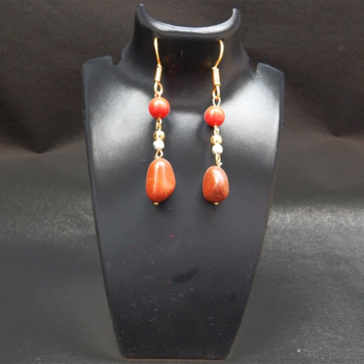 Red Jasper Tumble & Coral Beads Earrings